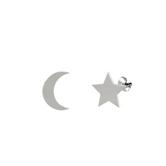 Mini Ay Yıldız Küpe - 18 ayar beyaz altın küpe #cimpi6