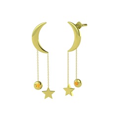 Ay Yıldız Taşlı Küpe - Sitrin 14 ayar altın küpe #1st8aol