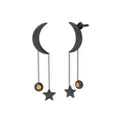 Ay Yıldız Taşlı Küpe - Sitrin 925 ayar siyah rodyum kaplama gümüş küpe #4jai4q