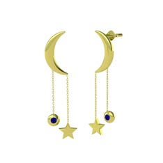 Ay Yıldız Taşlı Küpe - Lab safir 14 ayar altın küpe #93iqpo