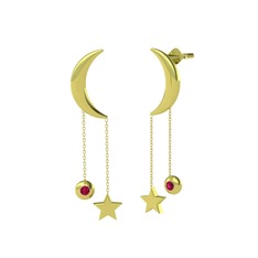 Ay Yıldız Taşlı Küpe - Rodolit garnet 925 ayar altın kaplama gümüş küpe #lo6bhh