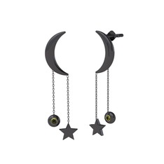Ay Yıldız Taşlı Küpe - Peridot 925 ayar siyah rodyum kaplama gümüş küpe #qwsdu3