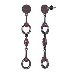 Rodolit garnet 925 ayar siyah rodyum kaplama gümüş küpe