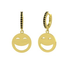 Taşlı Gülen Surat Küpe - Siyah zirkon 8 ayar altın küpe #22fnhl