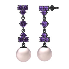 Suri İnci Küpe - Ametist ve pembe inci 925 ayar siyah rodyum kaplama gümüş küpe #10hdg6t