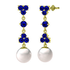 Lab safir ve inci 8 ayar altın küpe