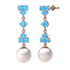 Akuamarin ve inci 925 ayar rose altın kaplama gümüş küpe