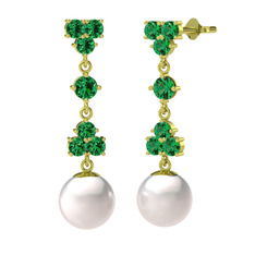 Suri İnci Küpe - Yeşil kuvars ve inci 925 ayar altın kaplama gümüş küpe #1lneyi0