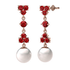 Garnet ve inci 14 ayar rose altın küpe