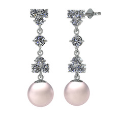 Suri İnci Küpe - Pırlanta ve pembe inci 18 ayar beyaz altın küpe (6 karat) #1rjehvu