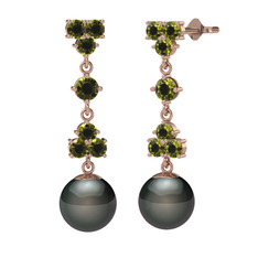 Suri İnci Küpe - Peridot ve siyah inci 18 ayar rose altın küpe #1s0ann1