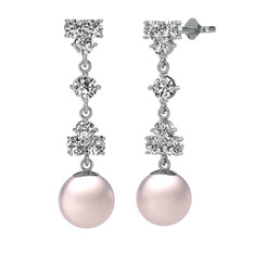 Suri İnci Küpe - Swarovski ve pembe inci 18 ayar beyaz altın küpe #1u2jv7h