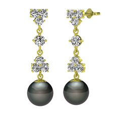 Suri İnci Küpe - Beyaz zirkon ve siyah inci 8 ayar altın küpe #1vytu3o