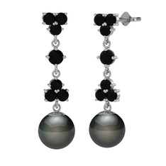 Suri İnci Küpe - Siyah zirkon ve siyah inci 14 ayar beyaz altın küpe #1vyzhby