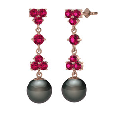 Rodolit garnet ve siyah inci 14 ayar rose altın küpe