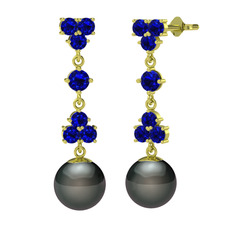 Suri İnci Küpe - Lab safir ve siyah inci 925 ayar altın kaplama gümüş küpe #1xph4hj