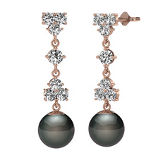 Suri İnci Küpe - Beyaz zirkon ve siyah inci 8 ayar rose altın küpe #3wlqtw