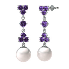 Suri İnci Küpe - Ametist ve inci 925 ayar gümüş küpe #4536wn