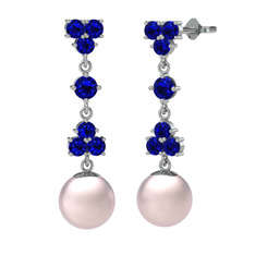 Suri İnci Küpe - Lab safir ve pembe inci 8 ayar beyaz altın küpe #6903ve