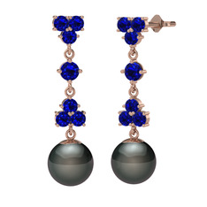 Suri İnci Küpe - Lab safir ve siyah inci 14 ayar rose altın küpe #b11q7l