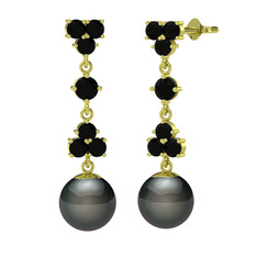 Suri İnci Küpe - Siyah zirkon ve siyah inci 8 ayar altın küpe #b8fxbs