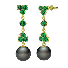 Suri İnci Küpe - Yeşil kuvars ve siyah inci 925 ayar altın kaplama gümüş küpe #b8hijz