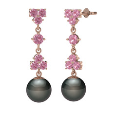 Suri İnci Küpe - Pembe kuvars ve siyah inci 18 ayar rose altın küpe #bnm9kf