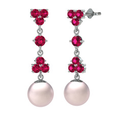 Rodolit garnet ve pembe inci 925 ayar gümüş küpe