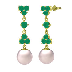 Suri İnci Küpe - Kök zümrüt ve pembe inci 14 ayar altın küpe #dq01gy