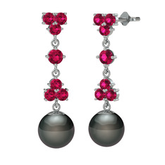 Suri İnci Küpe - Rodolit garnet ve siyah inci 14 ayar beyaz altın küpe #jp3jkz