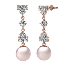 Swarovski ve pembe inci 925 ayar rose altın kaplama gümüş küpe