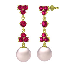 Rodolit garnet ve pembe inci 18 ayar altın küpe