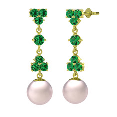 Yeşil kuvars ve pembe inci 925 ayar altın kaplama gümüş küpe