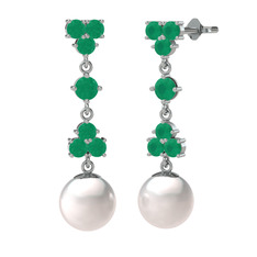 Suri İnci Küpe - Kök zümrüt ve inci 18 ayar beyaz altın küpe #r1dt9x