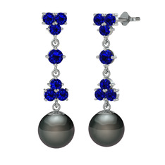 Suri İnci Küpe - Lab safir ve siyah inci 8 ayar beyaz altın küpe #r1ypsc