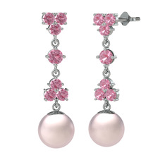 Suri İnci Küpe - Pembe kuvars ve pembe inci 8 ayar beyaz altın küpe #sdny70