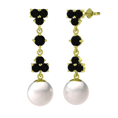 Suri İnci Küpe - Siyah zirkon ve inci 925 ayar altın kaplama gümüş küpe #vnb0s1