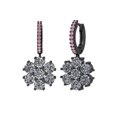 Pırlanta ve pembe kuvars 925 ayar siyah rodyum kaplama gümüş küpe (3.36 karat)