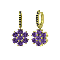 Sallantılı Maeve Küpe - Ametist ve siyah zirkon 8 ayar altın küpe #11jb7va