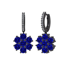Sallantılı Maeve Küpe - Lab safir ve swarovski 925 ayar siyah rodyum kaplama gümüş küpe #11x23xw
