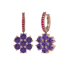 Ametist ve rodolit garnet 8 ayar rose altın küpe