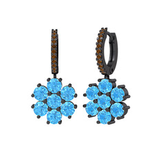 Sallantılı Maeve Küpe - Akuamarin ve dumanlı kuvars 925 ayar siyah rodyum kaplama gümüş küpe #12e1q76