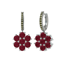 Kök yakut ve peridot 14 ayar beyaz altın küpe