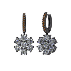 Sallantılı Maeve Küpe - Pırlanta ve dumanlı kuvars 925 ayar siyah rodyum kaplama gümüş küpe (3.36 karat) #134pj38