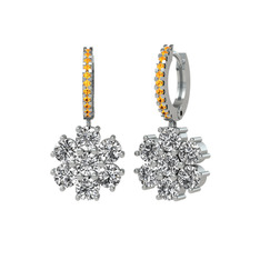 Sallantılı Maeve Küpe - Beyaz zirkon ve sitrin 18 ayar beyaz altın küpe #14698az