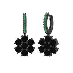 Sallantılı Maeve Küpe - Siyah zirkon ve yeşil kuvars 925 ayar siyah rodyum kaplama gümüş küpe #184ztbf