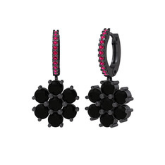 Siyah zirkon ve rodolit garnet 925 ayar siyah rodyum kaplama gümüş küpe