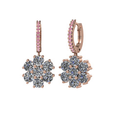 Pırlanta ve pembe kuvars 14 ayar rose altın küpe (3.36 karat)