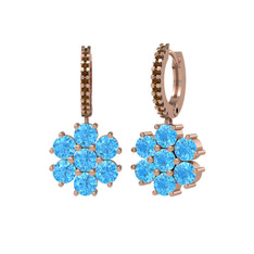 Akuamarin ve dumanlı kuvars 14 ayar rose altın küpe