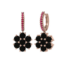Sallantılı Maeve Küpe - Siyah zirkon ve rodolit garnet 8 ayar rose altın küpe #1d6l5wa